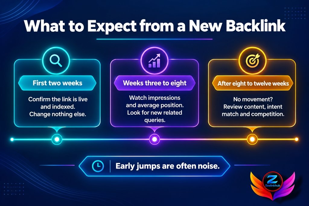 Timeline of what to check in the first weeks after a new backlink goes live