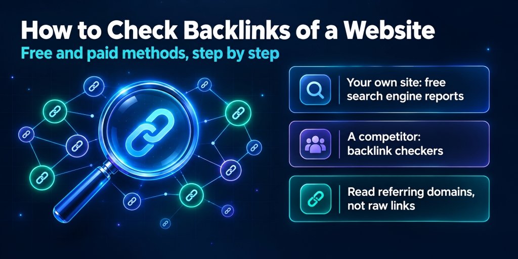 How to check backlinks of a website: free and paid methods infographic