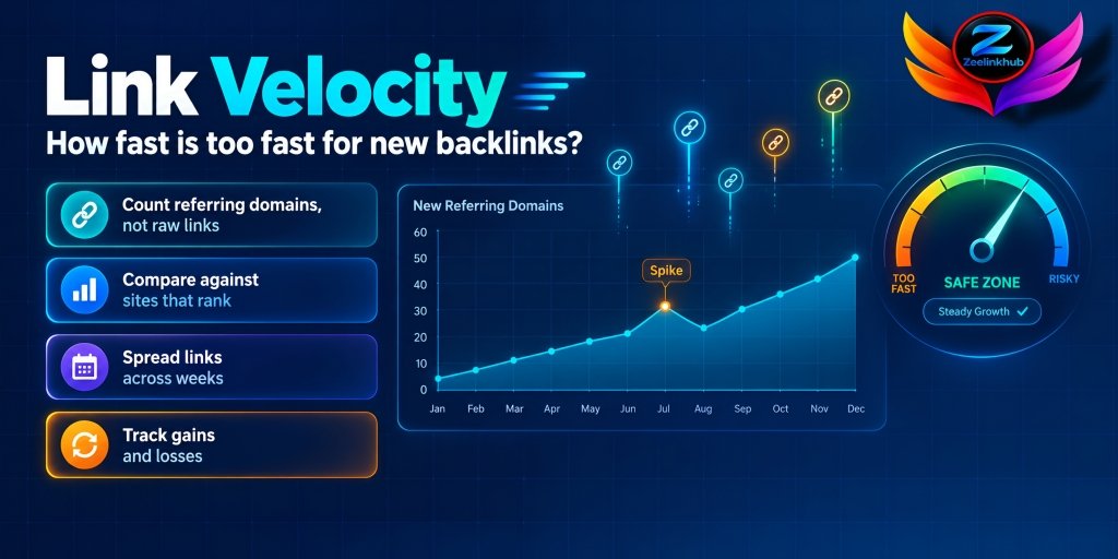 Link velocity guide showing how fast to build backlinks safely