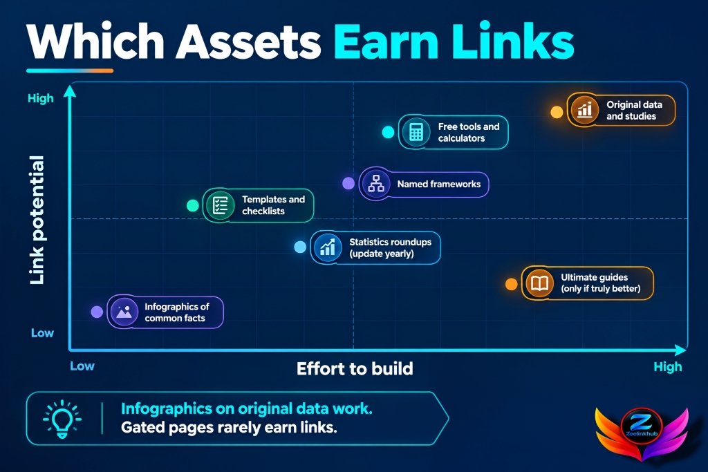 Linkable asset types compared by effort and link potential