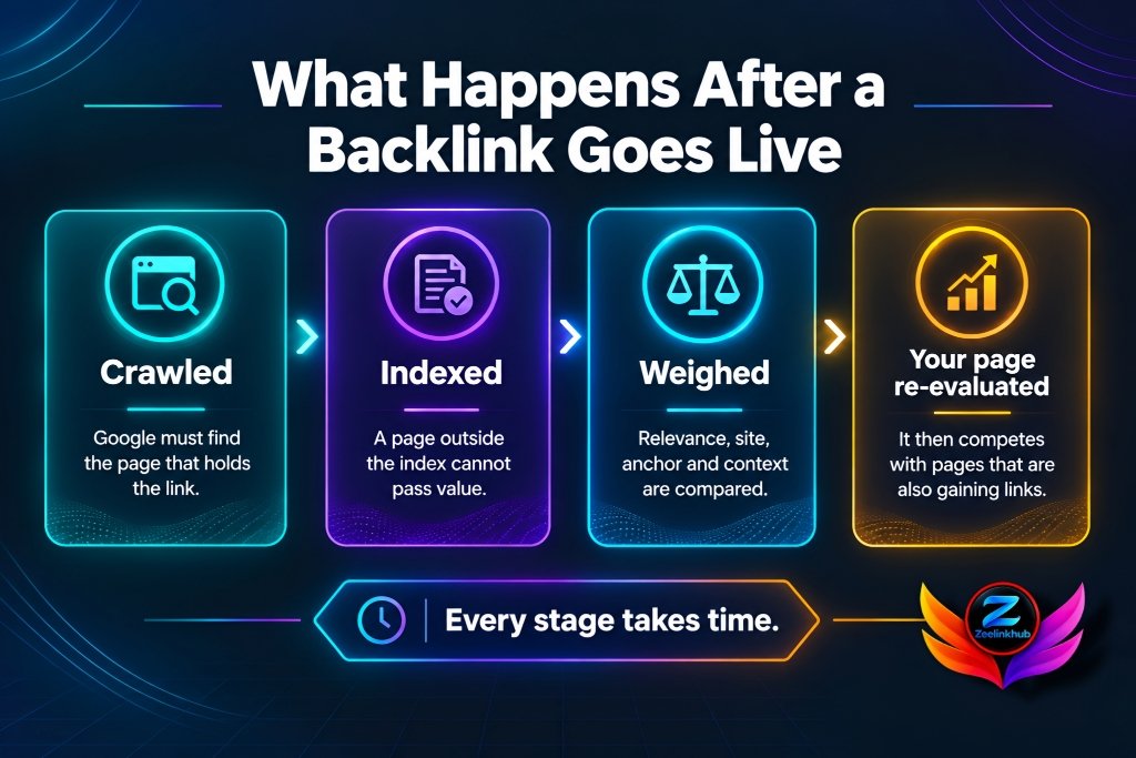 how long do backlinks take to work: four stages after a link goes live